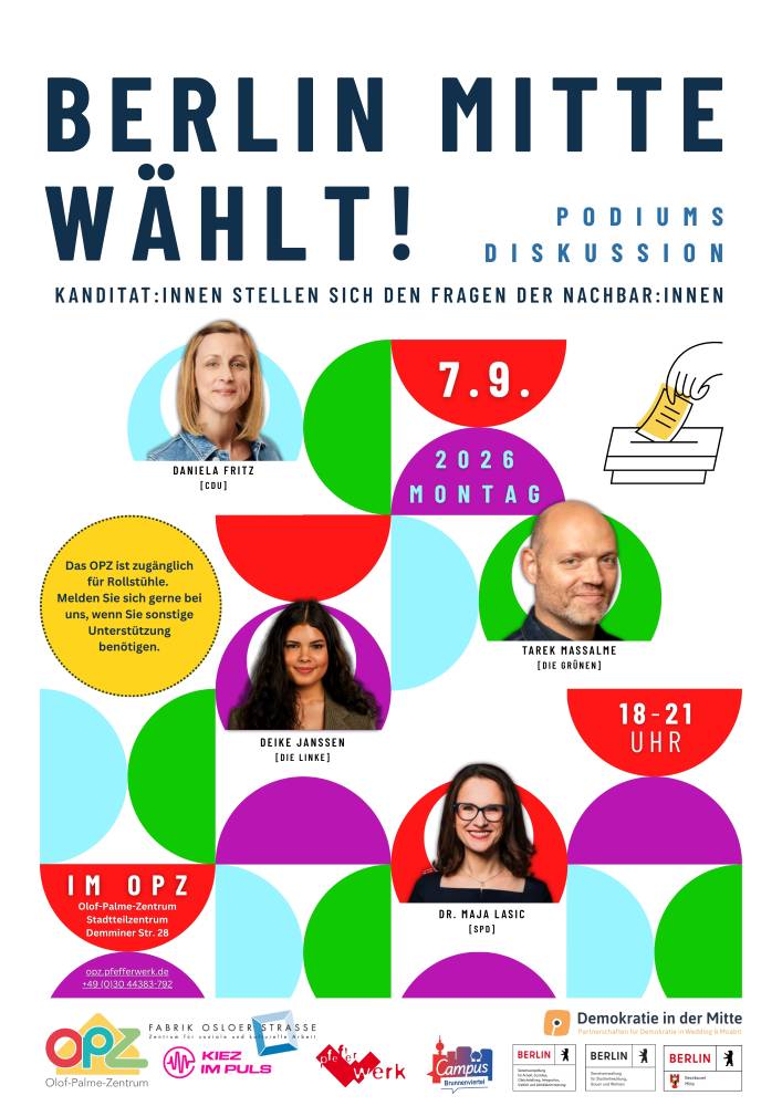 Wahlveranstaltung Berlin Wahl2 Direktkandidaten Abgeordnetenhauswahl 2026 Bezirk Mitte Podiumsdiskussion